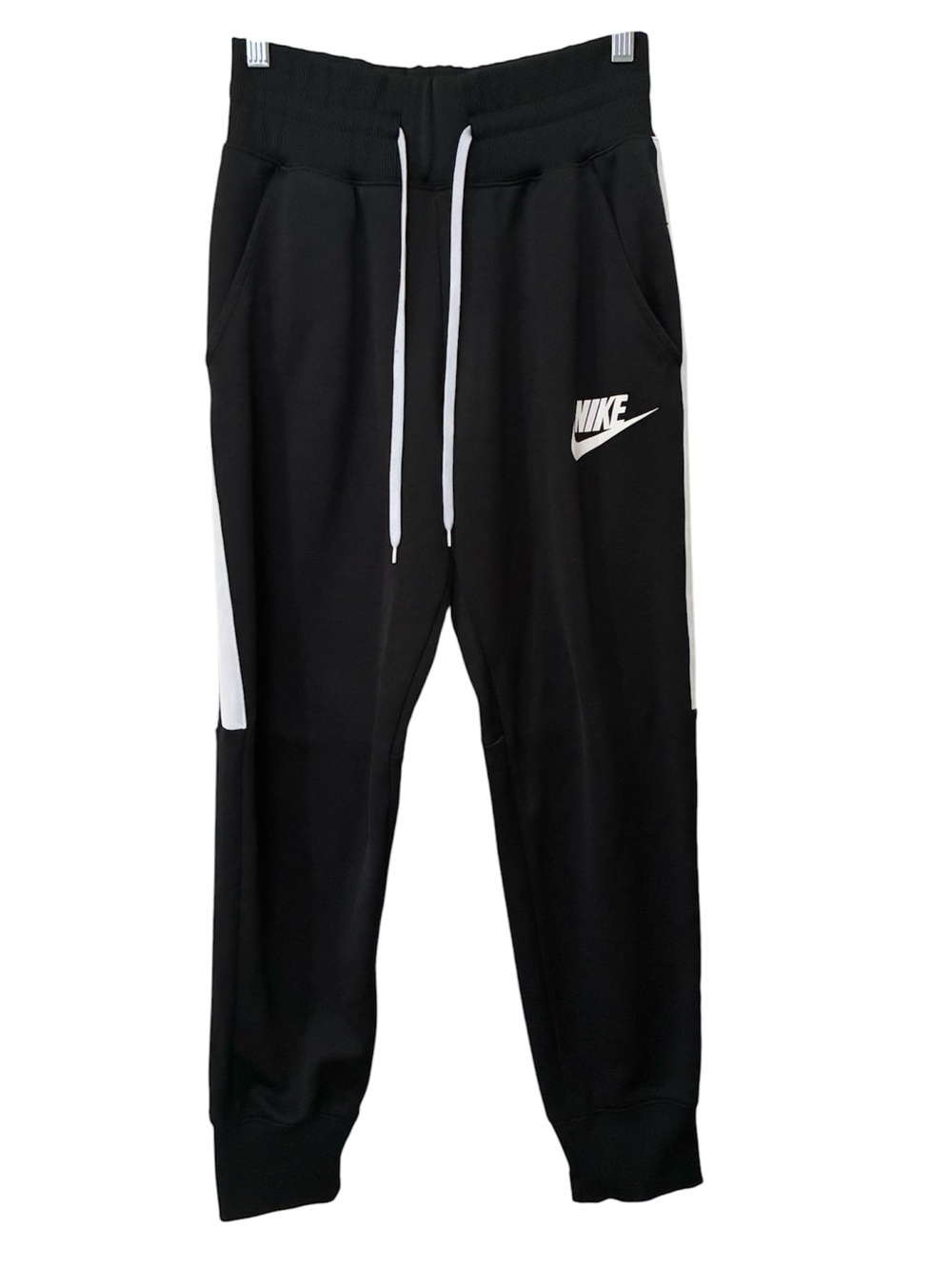 Nike Black Jogger Drawstring Sweatpants White Side Stripe